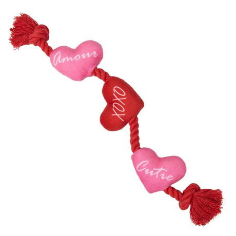 One Paw, Valentine Rope Dog Toy with Hearts, Red and Pink, Tug of War Toy