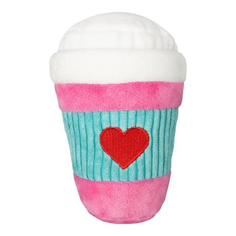 One Paw, Valentine Coffee Cup Plush Dog Toy, Pink, Plush Toy