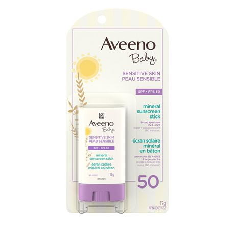 Aveeno Baby, Sensitive Skin, Mineral Sunscreen Stick, SPF 50, 13g