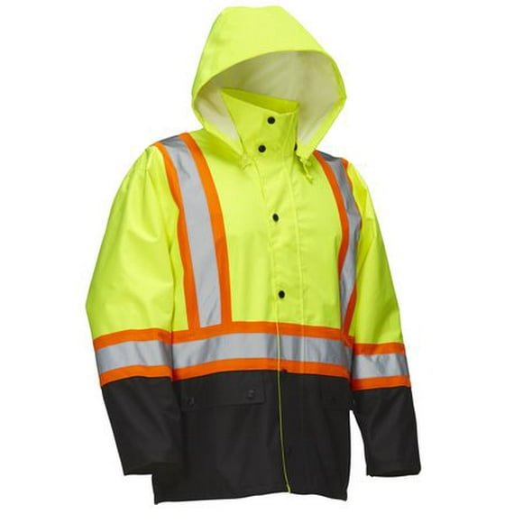 Forcefield Hi Vis Safety Rain Jacket with Snap-Off Hood