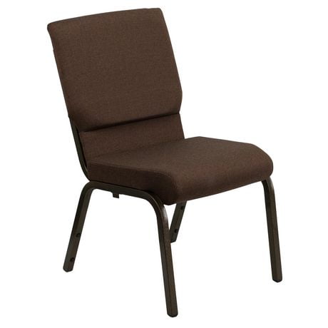 HERCULES Series 18.5''W Stacking Church Chair in Brown Fabric - Gold Vein Frame