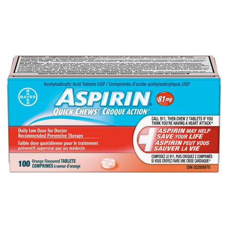 ASPIRIN 81mg Croque action, saveur d'orange 100 comprimés