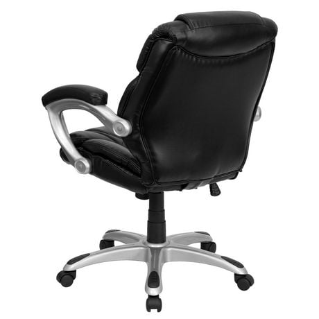 Set of 2 YOURLITE Swivel Mid Back Task Chair Adjustable Soft Leather Padded Office Chair Black