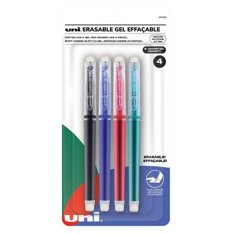 uniball™ Erasable Gel Pens, Medium Point (0.7mm), Business Colours, 4 Pack, Erasable Gel Retractable Pens