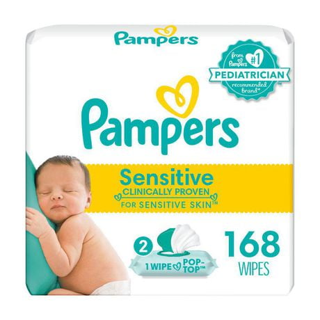 Pampers Baby Wipes Sensitive Perfume Free 2X Pop-Top Packs, 168 Wipes