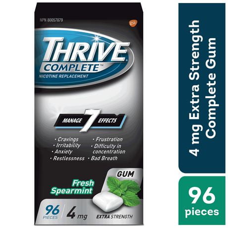 Thrive Gum Complete 4mg Extra Strength Nicotine Replacement, Fresh Spearmint, 96 count