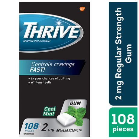 Thrive Gum 2mg Regular Strength Nicotine Replacement, Cool Mint, 108 count