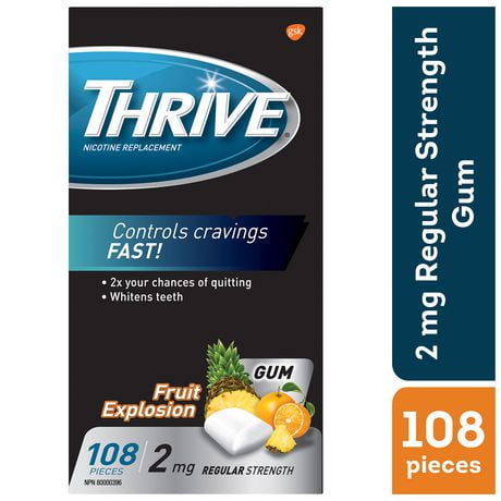 Thrive Gum 2mg Regular Strength Nicotine Replacement, Fruit Xplosion, 108 count