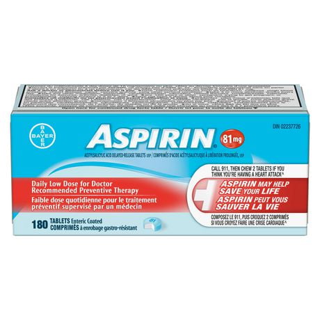 Aspirin 81mg faible dose quotidienne pour le traitement préventif 180 comprimés