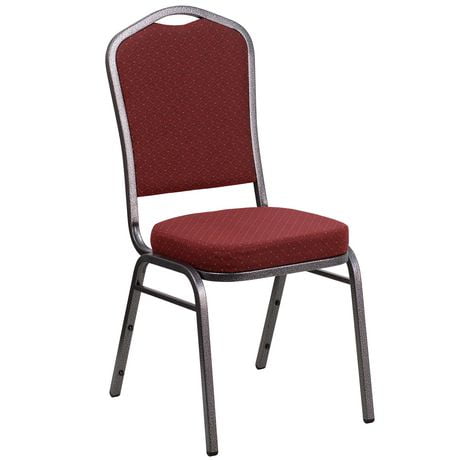 HERCULES Series Crown Back Stacking Banquet Chair in Burgundy Patterned Fabric - Silver Vein Frame