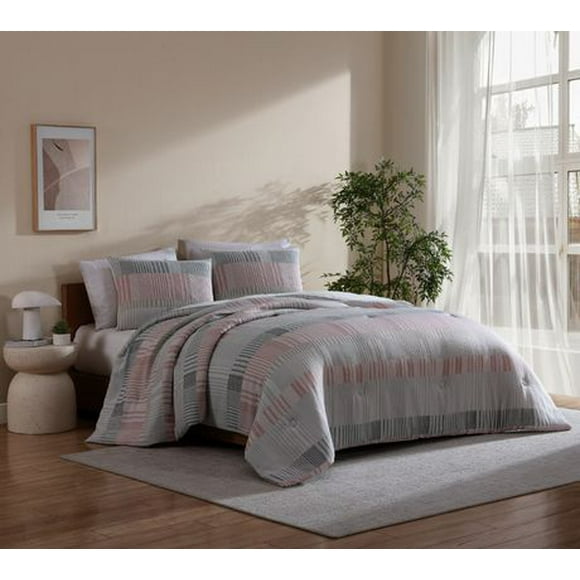 Social Standard by Sanctuary 3 Piece Harrison Stripe Comforter Set, Woven Jacquard, Wrinkle Resistant, Eco Friendly and Easy Care, Available in Double/Queen, King