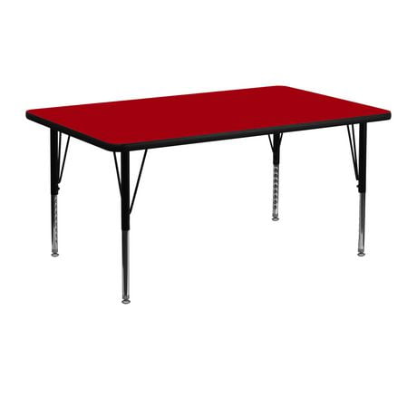 24''W x 48''L Rectangular Red Thermal Laminate Activity Table - Height Adjustable Short Legs