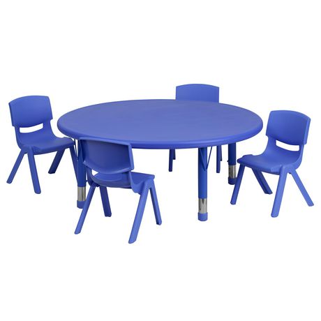 45 Round Blue Plastic Height, Round Play Table And Chairs