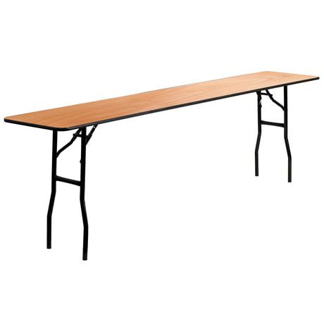 18'' x 96'' Rectangular Wood Folding Training / Seminar Table with Smooth Clear Coated Finished Top