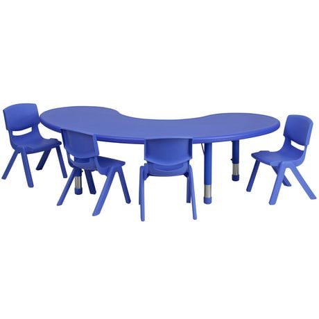 35''W x 65''L Half-Moon Blue Plastic Height Adjustable Activity Table ...