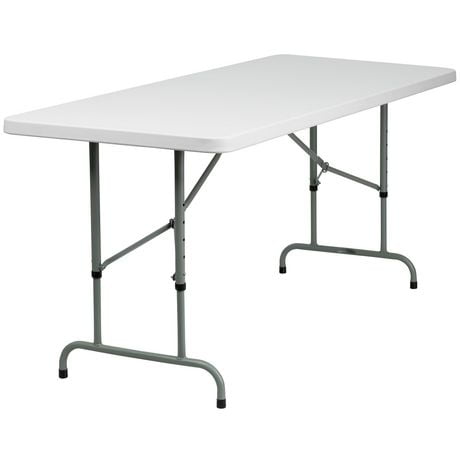 Table pliante en plastique blanc granite réglable en hauteur de 30 po larg. x 72 po long.