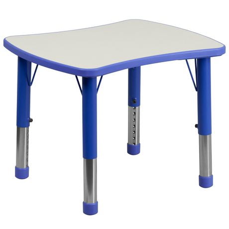 Table d'activités rectangulaire de 21,875 po larg. x 26,625 po long. en plastique bleu à hauteur réglable avec dessus gris