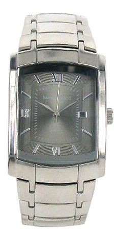 Harvé Benard Men’s Silver Tank QA Bracelet Watch with Date and Charcoal ...