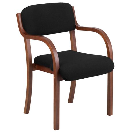 Contemporary Walnut Wood Side Reception Chair with Arms and Black Fabric Seat | Walmart Canada