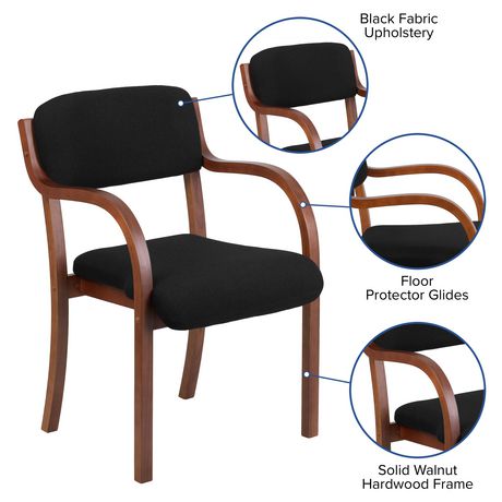 Contemporary Walnut Wood Side Reception Chair with Arms and Black Fabric Seat | Walmart Canada