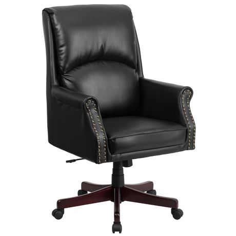 High Back Pillow Back Black Leather Executive Swivel Office Chair