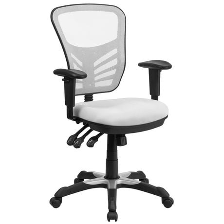 Mid-Back White Mesh Multifunction Executive Swivel Chair with Adjustable Arms