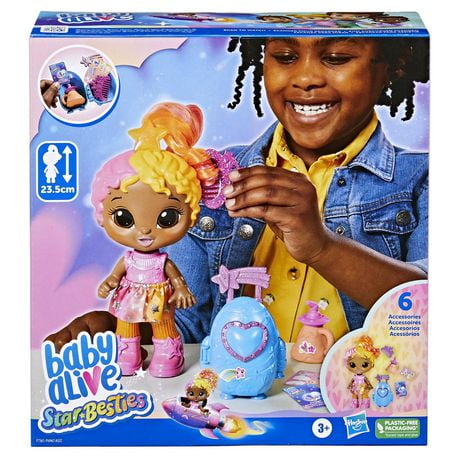 Baby Alive Star Besties Doll, Bright Bella, 8-inch Space-Themed Baby Alive Doll Toy with Accessories for Kids 3 and Up