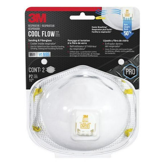 Appareil de protection respiratoire 8511H2-DC-PSCA 3M(MC) de Série Pro, ponçage et fibre de verre, N95, avec soupape, 2/paquet 8511H2-DC-PSCA