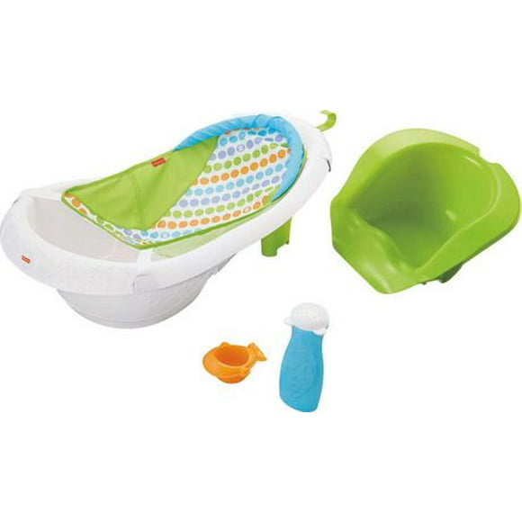 Fisher-Price 4-in-1 Sling ‘n Seat Tub Baby to Toddler Bath with 2 Toys, Pacific Pebble, Four-stage bath center