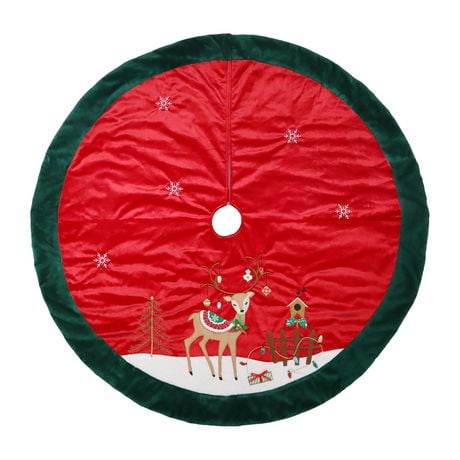 Holiday Time 48 inch Velvet Reindeer Tree Skirt, Red