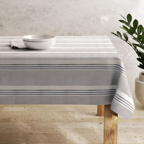 Hometrends Recycled Navy Blue Stripe Tablecloth, Recycled Striped Tablecloth