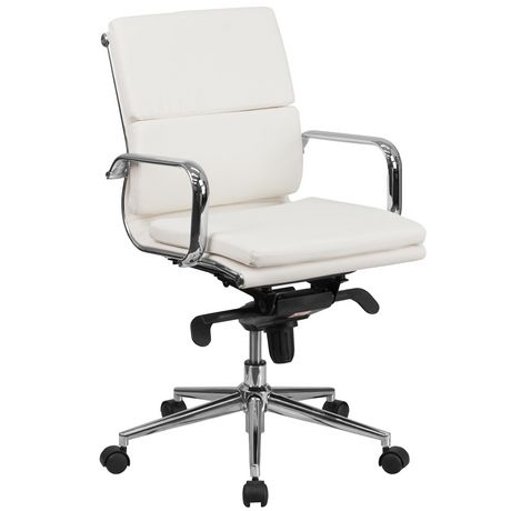 Mid-Back White Leather Executive Swivel Office Chair with Synchro-Tilt ...