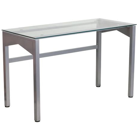 Contemporary Clear Tempered Glass Desk With Geometric Sides