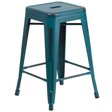24 High Backless Distressed Copper, Blue Copper Bar Stools