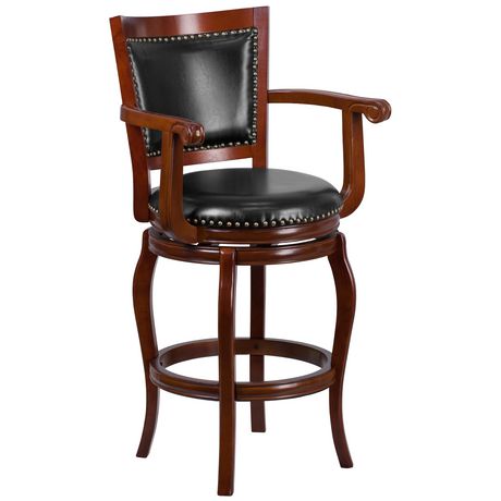 Black Leather Swivel Seat, Black Leather Bar Stools With Backs And Arms