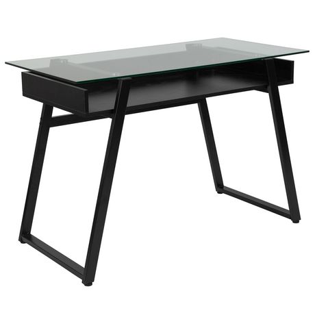 Bureau D Ordinateur Huntley En Verre Avec Etagere Et Pieds En Metal Noir Walmart Canada