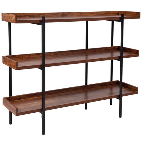 Mayfair Rustic Wood Grain Finish Storage Shelf with Black Metal