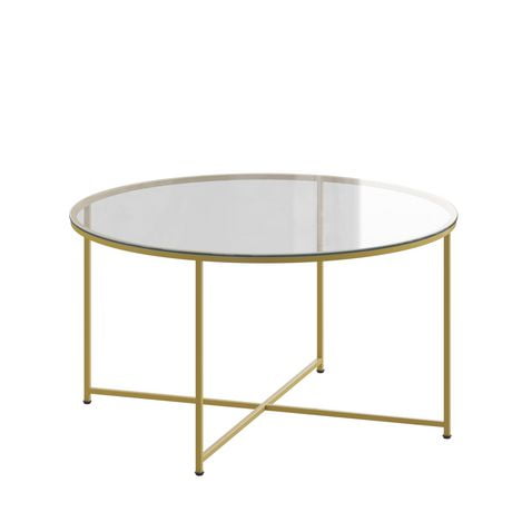 Greenwich Collection Glass Coffee Table with Matte Gold Frame