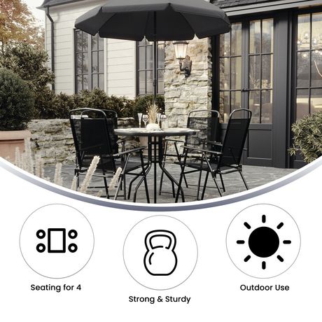 Patio Garden Furniture Nantucket 6 Piece Set With Table Umbrella And 4 Folding Chairs Sets - 6 Piece Patio Garden Set With Table Umbrella And 4 Folding Chairs