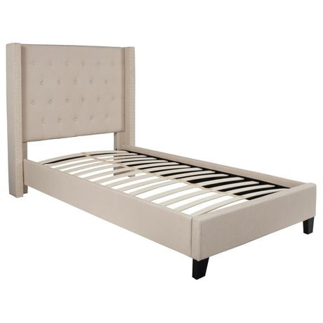 Riverdale Twin Size Tufted Upholstered Platform Bed in Beige Fabric ...