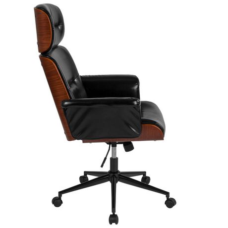 Contemporary Black Leather High Back, Wood Leather Desk Chair