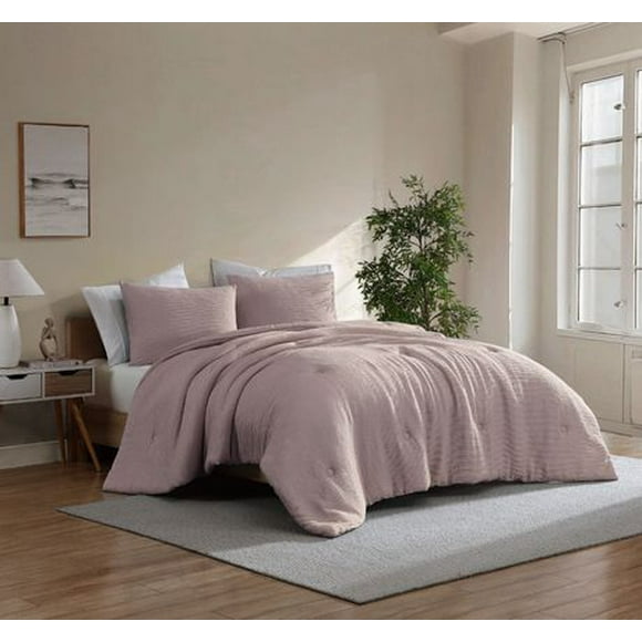 Social Standard by Sanctuary 3 Piece Textured Comforter Set, Wrinkle Resistant, Eco Friendly and Easy Care, Available in Double/Queen, King