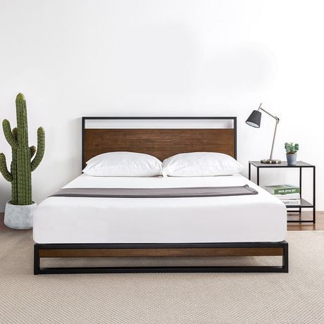 Zinus Ironline Metal And Wood Platform Bed With Headboard Box Spring Not Required Easy Assembly Walmart Canada