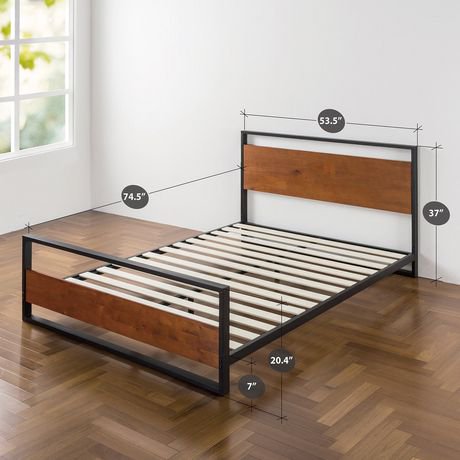 Zinus Ironline Metal and Wood Platform Bed with Headboard ...