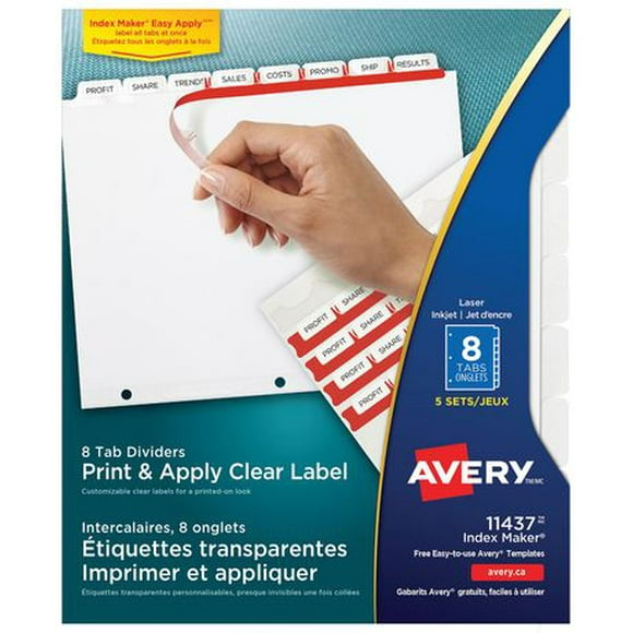 Avery® Intercalaires avec étiquettes transparentes à imprimer et à appliquer avec Index Maker®