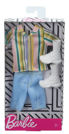 Barbie Clothes Complete Outfit Ken Red White Blue Striped Shirt Denim Shorts