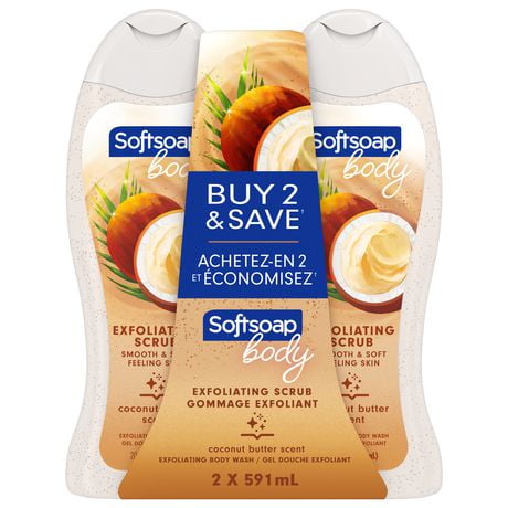 Softsoap Exfoliating Body Wash, Coconut Butter Scrub, 591 mL (Twin Pack), 591 mL