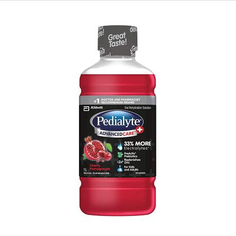 Pedialyte AdvancedCare Plus, solution d'électrolytes prête à boire, cerise et grenade, bouteille de 1 L Pedialyte AdvancedCare Plus