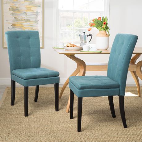 Bara Dark Teal Fabric Dining Chair Set, Dark Teal Upholstered Dining Chair