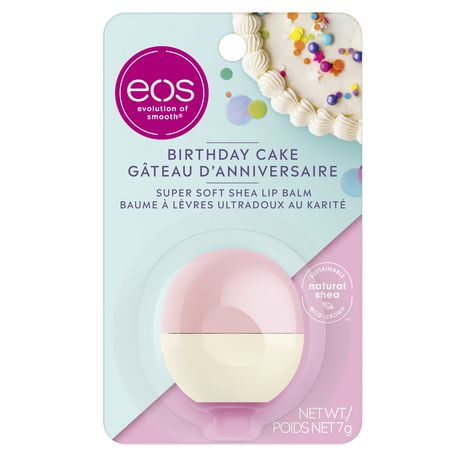 Baume labial ultradoux eos Birthday Cake, hydratation longue durée, en sphère de 7 g 7g